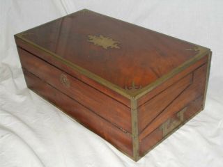 Large Antique Regency Georgian Mahogany Military Campaign Writing Slope Box