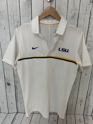 Lsu Tigers Nike Dri - Fit Short Sleeve Polo Shirt White Size Small Z3