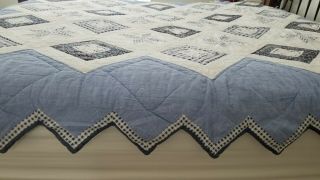 Vintage Handmade Quilted Blue White Nautical Patchwork Zig Zag Edges 95 