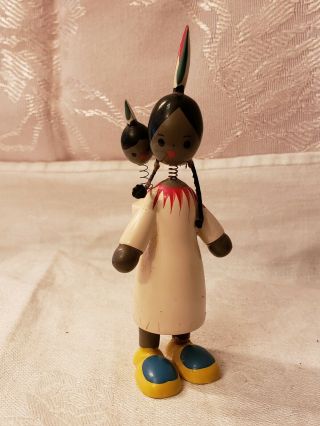 Vintage Goula Nodder Bobblehead On Springs Miniature Indian With Papoose Spain