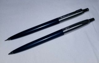 Vtg Parker Jotter Navy Blue & Stainless Steel Ball Pen & Pencil Set Usa Made