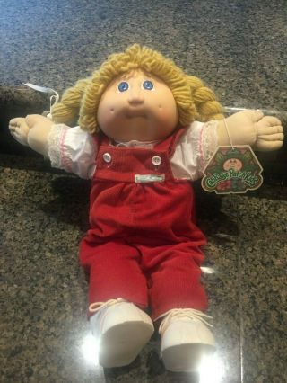 1985 Cabbage Patch Kids Girl Doll Corduroy Overalls Blonde Braids Blue Eyes Box