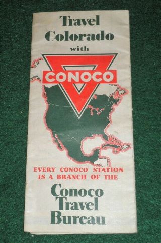 Vintage 1936 Conoco Travel Bureau Road Map Colorado,  Denver Plus