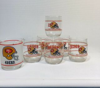Set Of 7 Vintage Nfl San Francisco 49ers Cocktail Glasses Cup 3.  5 "