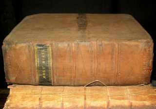 c1787 HOLY BIBLE Colonial PLATES Folk Art Binding LEATHER WRAP Antique OSTERVALD 3