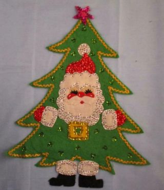 Vtg Handmade Felt Beads Sequin Santa Christmas Tree Decoration Crafts Applique