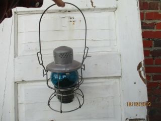 Antique Florida Northern Railroad Fn Rr Lantern " Blue " Globe Adlake