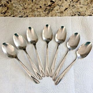 7 Vtg International Silver Constellation Place/soup Spoons Stainless Starburst