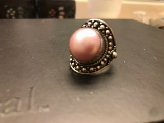 Stephen Dweck Vintage Pink Iridescent Mabe Size 5.  5 Pearl Ring Sterling Silver