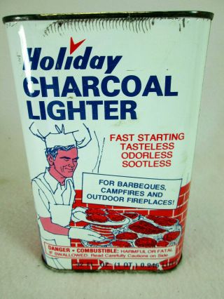 Vintage Holiday Station Stores Charcoal Bbq Barbeque Lighter Starter Fluid Can