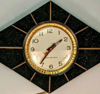Vtg Art Deco General Electric Wall Clock Starburst Black Mid Century 50s Ge 2h64
