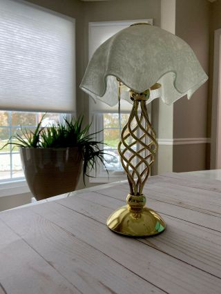 Vintage Partylite Tea Light Candle Lamp,  Brass With Frosted Handkerchief Shade