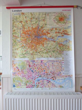 Vintage Roll Down Pull Down Westermann School Wall City Map Of London In English