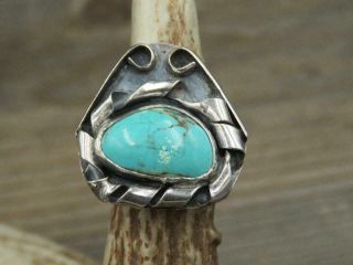 Vintage Old Pawn Navajo Sterling Silver Blue Gem Turquoise Ring Sz 6