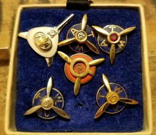 Vintage Twa Employee 5 10 20 Year Service Award Pins Rare Diamond Ruby 10k Gold