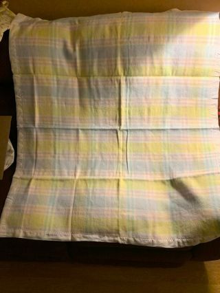 Vintage Carters Pastel Plaid Striped Acrylic Baby Blanket Lovey With Satin Trim