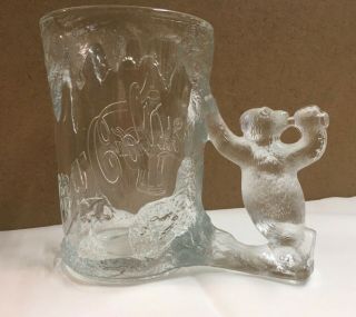 1997 Vtg Coca Cola Coke Polar Bear Handle Mug Glass Stein Heavy Frosted