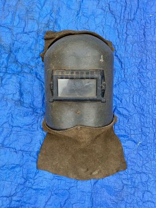 Vtg Huntsman Welder’s Helmet Face Mask Leather Hood Steampunk Cosplay Halloween