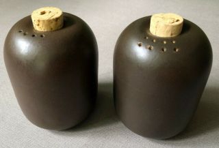 Vintage Heath Ceramics Mid Century Brown Salt & Pepper Shakers Handmade In Usa