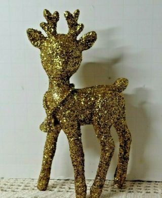 Vintage Rubber / Plastic Fully Glittered Gold Glitter Christmas Reindeer Japan