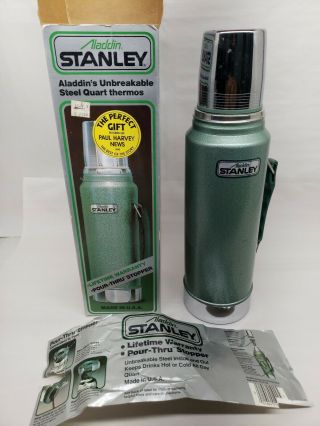 Vintage 1979 Aladdin Stanley A - 944dh Stainless Steel 1 Quart 32oz Green Thermos