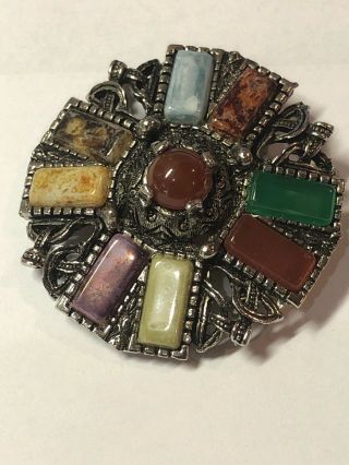 Vintage Art Deco Multi Color Stones Pin Brooch