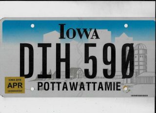 Iowa Passenger 2016 License Plate " Dih 590 " Natural Pottawattamie