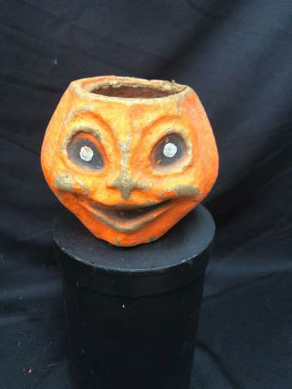 Vintage Halloween Decoration Pulp Paper Mache Jack O Lantern Pumpkin
