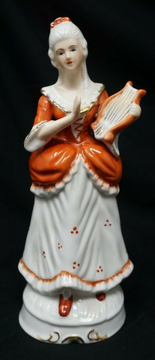 Vintage Porcelain Figurine Victorian Woman With Harp