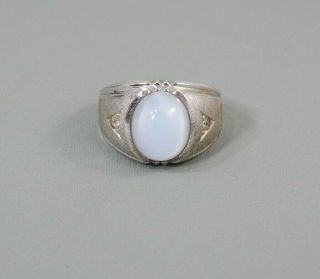 Vintage 1950 ' s Men ' s Clark & Coombs Sterling Blue Cat ' s Eye Moonstone Ring sz 11 2