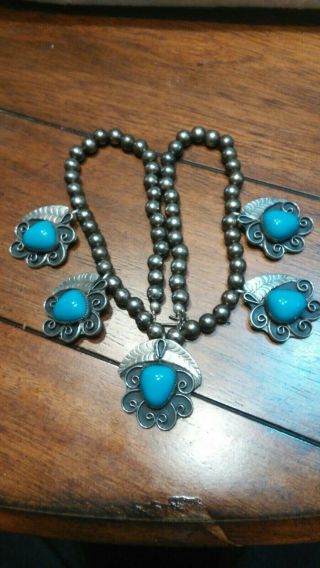 Silver Blue Turquoise Native American Vintage Bead Necklace