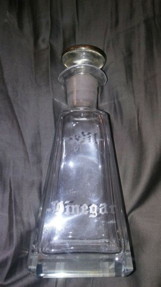 Vintage Oil&vinegar French Dressing Etched Glass.  Bottle Cruet/sterling Stopper