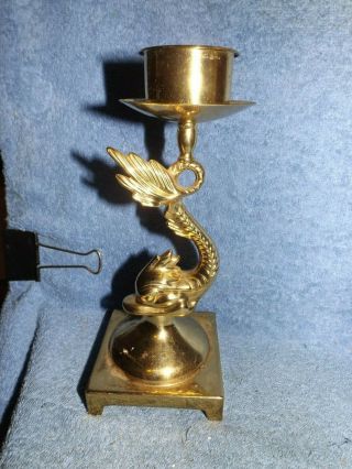 Vintage,  Heavy Brass Candlestick,  3 `1/2 " Dia. ,  8 1/2 " Tall,  Koi Fish Stem.
