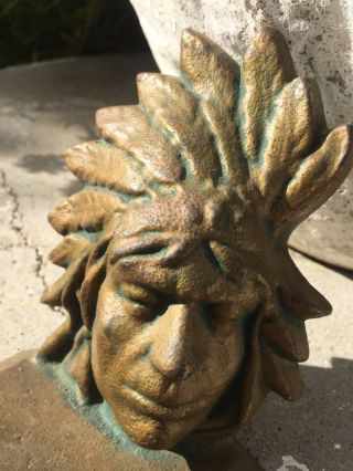 Neat Old Vintage Native American Indian Head Single Bookend Cast Iron,  Detail