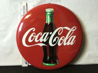 Vintage 1990 The Coca - Cola Company Classic Red Metal Coke Button - 12 " Round