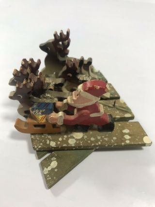 Vintage Christmas Folding Wood Accordion Santa Reindeer Sleigh Decoration Japan