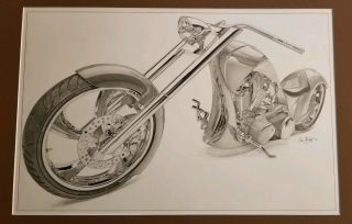 Framed Pencil Drawing Custom Chopper Occ Orange County Chris Moody Art