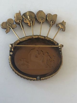 Vintage Not Signed Goldette? Intaglio Glass Cameo Cupid & Venus Stick Pin Brooch 2