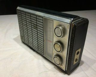 Vintage Rca Transistor Radio Rjg42e Portable Chrome & Black Leather Case / Japan