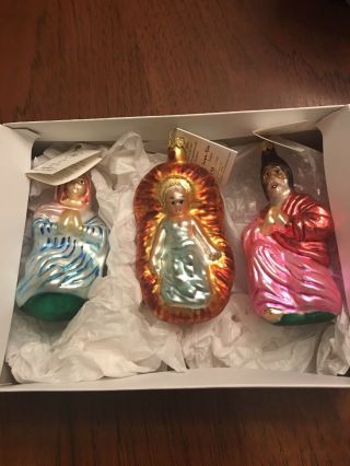 Vtg 1996 Christopher Radko 3pc Ornament Set " Holy Family " Box & Tags