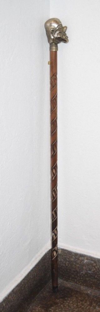 Vintage Antique Wooden Walking Stick Cane Ugly Old Man Head Handle Italy Unique