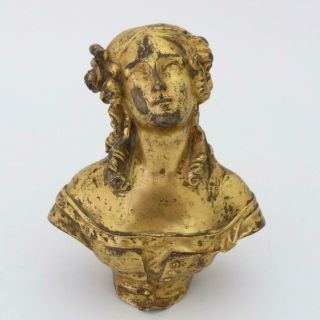 Antique French Heavy Cast Gilt Bronze Bust Of A Lady,  18th Century