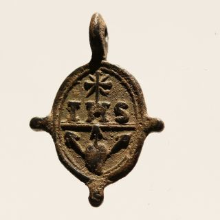 Rare Antique (1600 -) Saint Michael The Archangel Bronze Medal Pendant