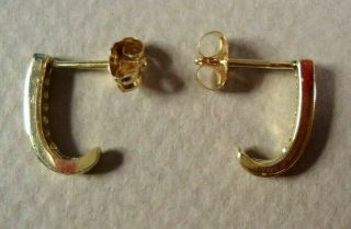Vintage 10k Yellow Gold & Diamond Hook Earrings,  Signed,  1.  1g
