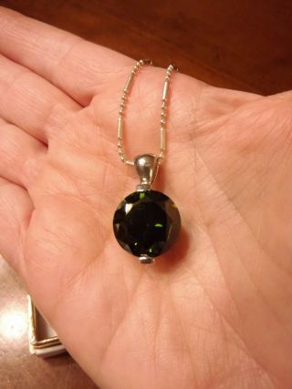 Vintage Sterling Silver 925 Green Stone Pendant With 18 " Sterling Chain (b4)