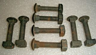 8 - Vintage 3/8 " X 2 ",  Black Iron Carriage Bolts With Their Orig.  Square Nuts