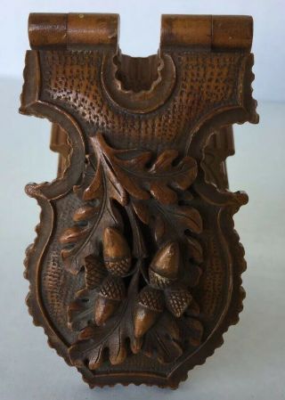Antique Ornate Carved Wood Pocket Watch Stand Travel Box With Leaves And Acorns.