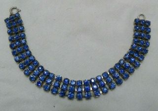 Vintage Silver Colour 3 Row Blue Rhinestone Bracelet