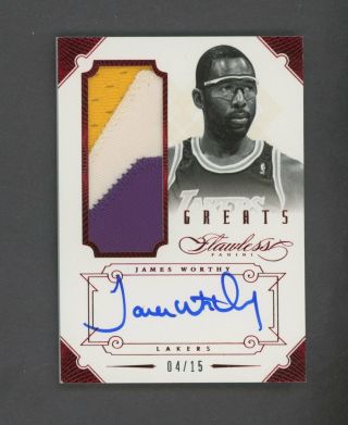 2012 - 13 Panini Flawless Ruby Greats James Worthy Signed Auto Patch 04/15