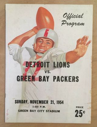 Vintage 1954 Nfl Detroit Lions @ Green Bay Packers Football Program - Lambeau